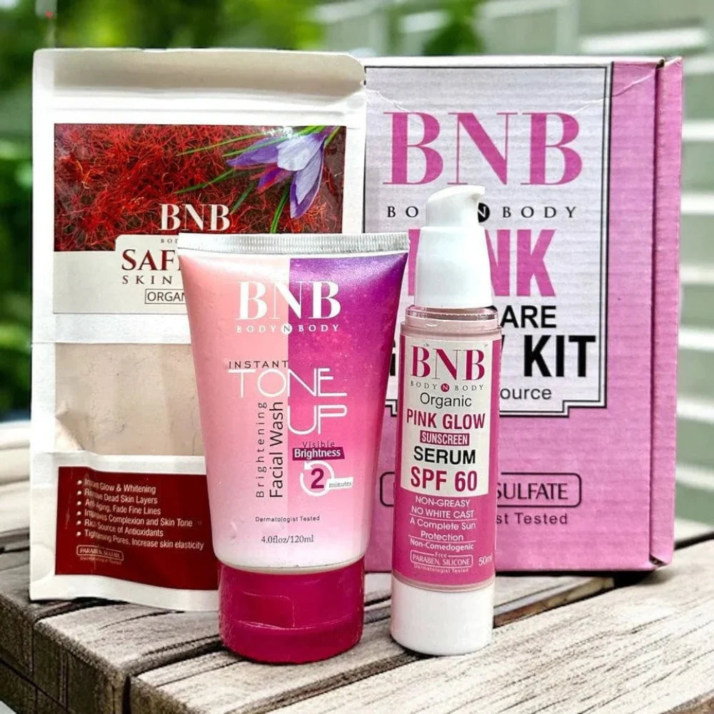 BNB Pink Glow Skincare Kit – Instant Brightening & Radiance Boost Set with SPF 60 Protection