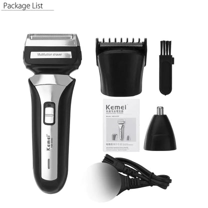 Kemei 3-in-1 Professional Grooming Kit KM-6330 – Rechargeable Shaver, Beard & Nose Trimmer Set