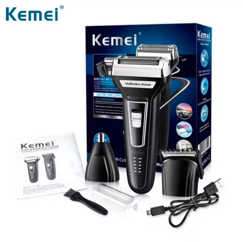 Kemei 3-in-1 Professional Grooming Kit KM-6330 – Rechargeable Shaver, Beard & Nose Trimmer Set