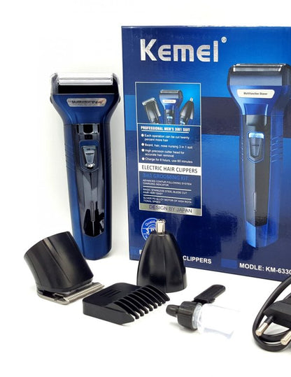 Kemei 3-in-1 Professional Grooming Kit KM-6330 – Rechargeable Shaver, Beard & Nose Trimmer Set